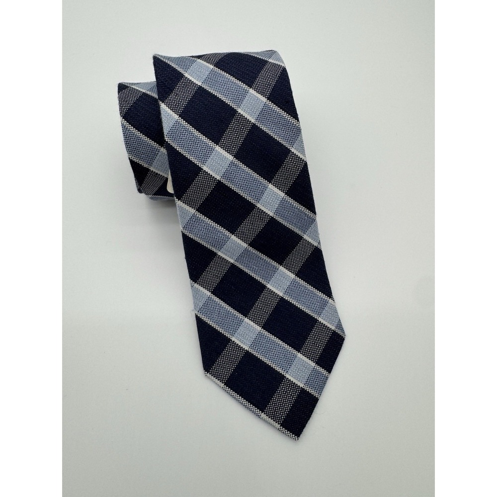 Tommy Hilfiger Linen Plaid Tie Blue Navy‎ White Check Classic Mens Necktie NWT
